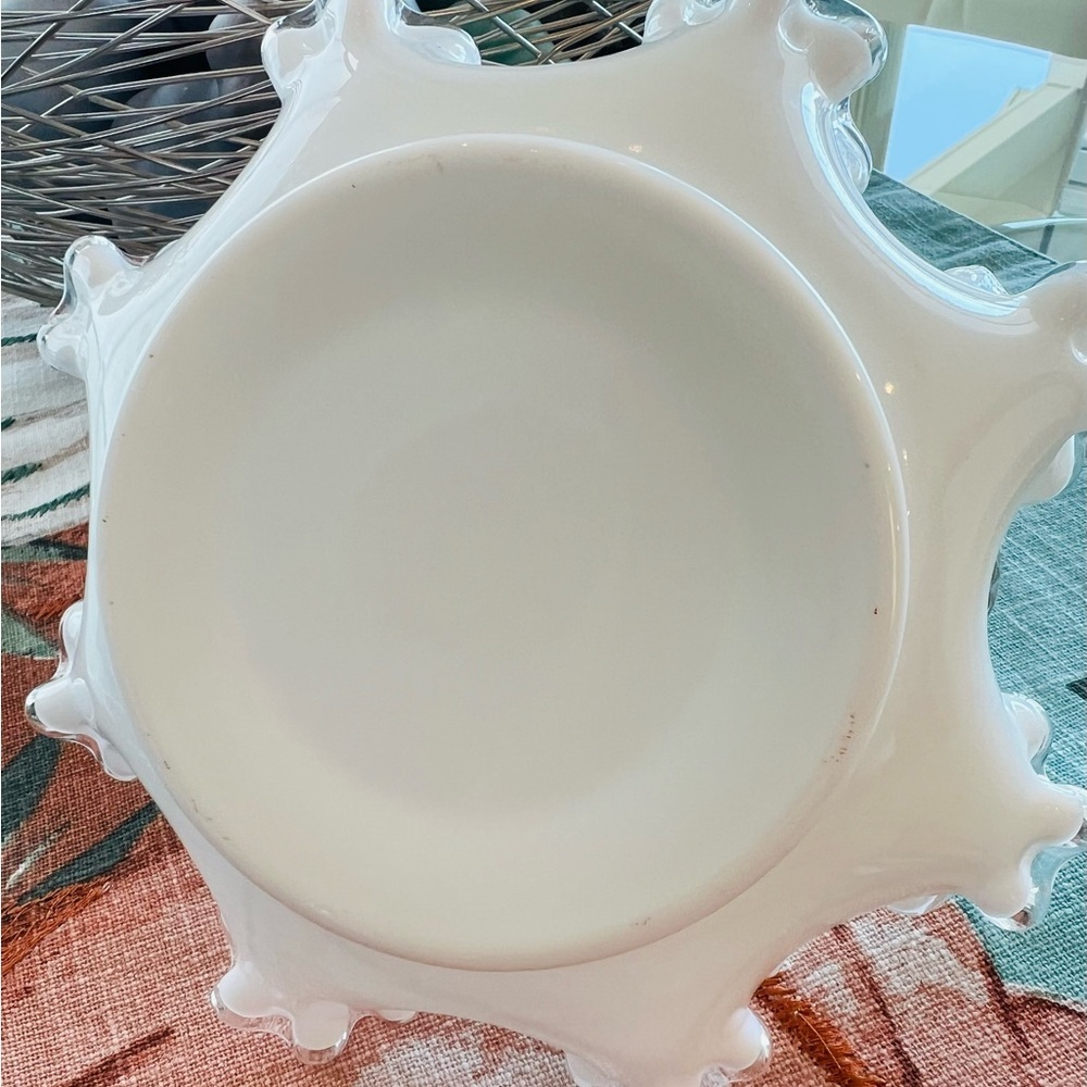 Vintage Fenton Silver Crest White Milk Glass Basket Clear Ruffled Edge - Picture 3 of 3